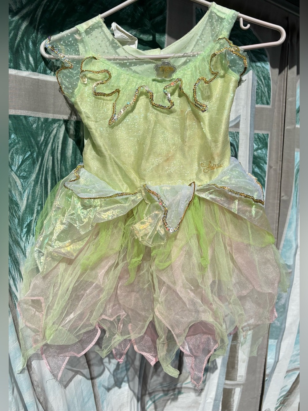 Disney tinkerbell Light Green and Pale Pink Fairy Dress Costume